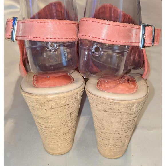 Spring Step Liberty Pink Perforated Leather Slingback Wedge Sandals Sz 40 / 9 US - Picture 4 of 8